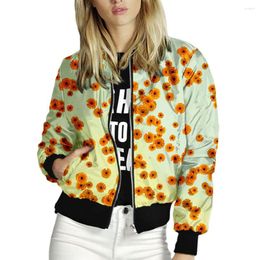 Women's Jackets 2022 Autumn Floral Print Women Casual Zipper Bomber Long Sleeve Coat Female Fashion Classic Slim Outerwears Short Tops