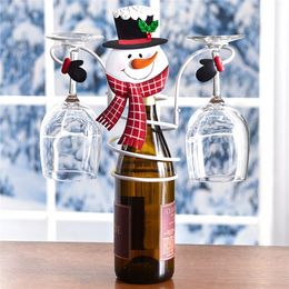 Tabletop Wine Racks Christmas Bottle Glass Holder Holiday Rack For Desktop Two Glasses Red Display Stand Gift 221118