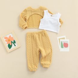 Clothing Sets 3Pcs Kids Girls Autumn Clothes Baby Long Sleeve Pullover Short Sweater Tops Vest Pants Casual Knitwear Children Outfits 221118