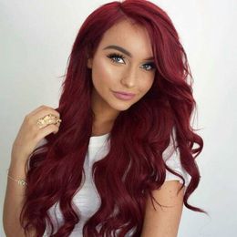 Women's Wigs Selling Long Curly Hair Wine Red Medium Split Large Wave Chemical Fiber Head Cover