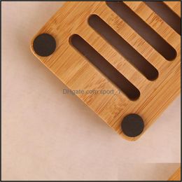 Soap Dishes Natural Bamboo Soap Dishes Tray Holder Storage Rack Plate Box Container Portable Bathroom Drop Delivery Home Garden Bath Dhsgw