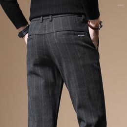 Men's Pants Autumn Winter Casual Men Business Fashion Slim Stretch Black Blue Grey Brand Clothes Brushed Trousers Male 28-38