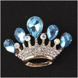 Pins Brooches Pins Brooches Fashion Charm Crystal Crown Brooch Retro Big Rhinestones Woman Scarf Jewellery Wedding Cor Handmade Gift Dhwt7