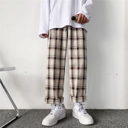 Men's Pants HOUZHOU Plaid Men Linens Korean Checked Trousers Male Streetwear Fashion Bottoms Summer Wide Leg Harajuku Breathable 221117