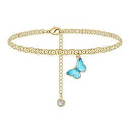 Anklets Butterfly Charm Anklet Chain Sier Gold Diamond Beach Chains Anklets Bracelet Women Fashion Jewelry Gift Drop Delivery Dhmh8