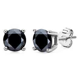 Europe and America Trendy Bling 925 Sterling Silver 1CT Black Moissanite Stone Earrings Studs for Men Women Nice Gift