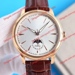 Luxury men's watch moon phase display m50505 rose gold watch 40mm silver dial 316L leather strap ETA2824-2 movement fashion watches 116505 wristwatch Sapphire glass