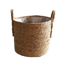 Storage Baskets Natural Flower Pot Seagrass Wicker Basket Home Decor Garden Laundry Bamboo Toy Holders 221118