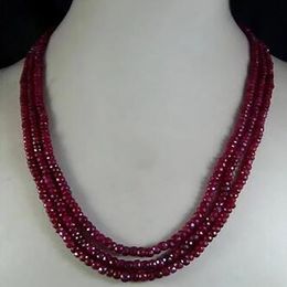 Natural 2x4mm Natural Ruby Faceted Beads Necklace 3 Strand 17"-19"AAA