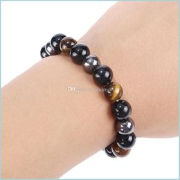 Beaded Natural Stone Tiger Eye Beaded Strands Bracelet Health Beads Women Mens Bracelets Fashion Jewelry Gift Drop Delivery Dhj3F