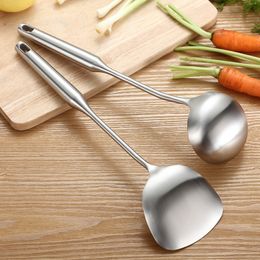 Cookware Parts 304 Stainless Steel Turner And Soup Ladle Silver Spoon Cooking Tool Set Long Handle Big Kitchen Utensil Wall Hang 221118