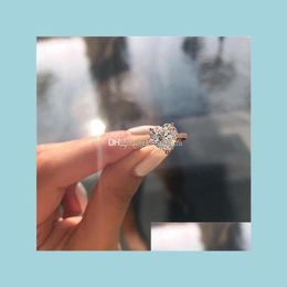 Cluster Rings Cubic Zircon Heart Ring Diamond Rings Crystal Engagement Wedding Women Fashion Jewellery Gift Drop Delivery Dh1Ye