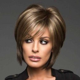 Women's Wigs Selling Fashion Mixed Colour Straight Slanted Bangs Short Hair