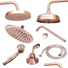 Bathroom Shower Heads Antique Red Copper 8Inch Round Rainfall Arm Water Saving Hand Held Head Spray 1.5 M Shower Hose 200925 Drop De Dhjy0