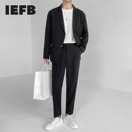 Men's Suits Blazers IEFB Two Pieces Set Simple Light Mature Loose Long Sleeve Coat Pants Green High Quality 9Y8066 221117