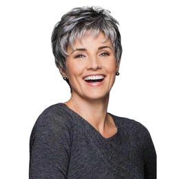 Women's Wigs Old-age Short Hair Gradually Greying White Female Small Curly Tube Partial Distribution