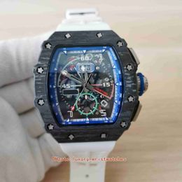 Perfect mens Watches 44mm x 50mm RM11-04 CA-FQ NTPT Carbon Fibre Skeleton White Rubber Bands Transparent Mechanical Automatic Men Watch Wristwatches