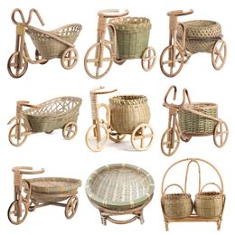 Storage Baskets Mini Tricycle Rattan Woven Fruit Bamboo Handmade Wicker 221118