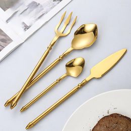 Dinnerware Sets 4Pcs Unique Stainless Steel Cutlery Set Black Gold Spoon And Fork 304 Silverware Flatware Drop