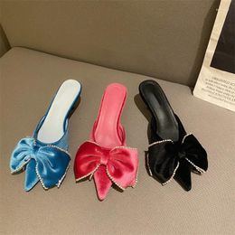 Slippers Women Sandals Stiletto Toe Box Rhinestone Bow 'S Pointed High Heel Mules Shoes