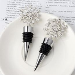 Winter Wedding Party Favours Silver Finished Snowflake Wine Stopper with Simple Package Christmas Decoration Bar Tools GCC461