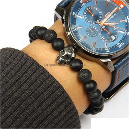 Charm Bracelets Design Sier Stainless Steel Skl Bracelet Wholesale 10Pcs/Lot Not Fade Beaded Bracelets With 8Mm Natural Stone Drop D Dhhcz