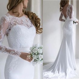 Elegant Lace Wedding Dress Mermaid Full Sleeve Sexy Backless Princess Bride Party Gowns illusion Custom Made Plus Size