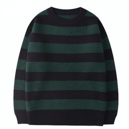Men's Sweaters Korean Knitted Men Women Harajuku Casual Cotton Pullover Tate Langdon Same Style Green Striped Tops Autumn 221117