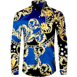 Men's Casual Shirts High End Luxury Golden Pattern 3D Printed ShortFull Sleeve Button-down For Men Street Style Trendy Tops Hip Hop Outfits 221117