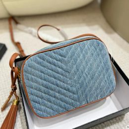 Wholesale Genuine Leather Denim fabric Handbag Camera Bag Tasse Women Purse Fashion Shoulder Cowhide Presbyopic Evening bagMessenger