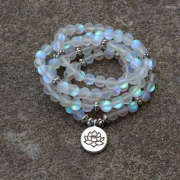 Charm Bracelets 108 Beads / Matte Fantasy Crystal With Lotus Buddha Yoga Bracelet Natural Stone Jewelry