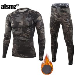 Men's Thermal Underwear Aismz Winter Men Warm Fitness Fleece Legging Tight Undershirts Compression Quick Drying Thermo Long Johns Sets 221117