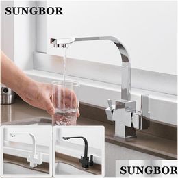 Kitchen Faucets Black Square Kitchen Faucets 360 Degree Rotation 3 Way Water Philtre Tap Solid Brass Sink Mixer T200805 Drop Delivery Dh7Jf