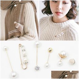 Pins Brooches Pins Brooches Vintage Crystal Safty Scarf Dress Pearl Rhinestone Decoration Buckle Jewelry For Women Musilim Hijab Gi Dhkzh