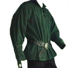Anime Costumes Mediaeval Steampunk Renaissance Vintage Tshirt for Men Standup Collar Bandage Long Sleeve Loose Party Shirt Cosplay 221118