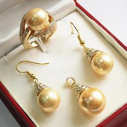 Design Golden 12mm Shell Pearl Earring Ring Pendant Jewellery Set