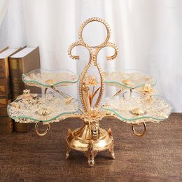 Plates Multi-layer Metal Glass Floral Shape Cake Dessert Fruit Tray Plate Stand With Handle Party Wedding Decoration Sets