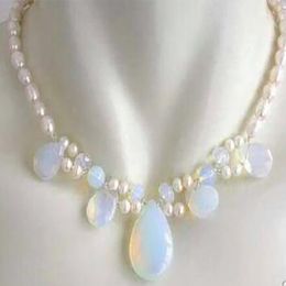 fashion fashion white pearl /Sri Lanka Moonstone drops pendant necklace 18"