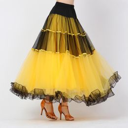 Stage Wear Elegant Ballroom Latin Dance Skirt Dancing Costume Long Swing Tiered Skirts