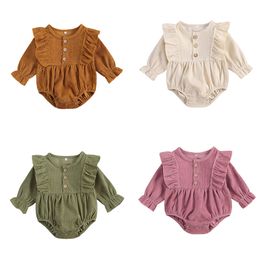 Rompers 018M born Baby Girls Boys Button Ruffles Long Sleeve Solid Jumpsuits Clothing 221117