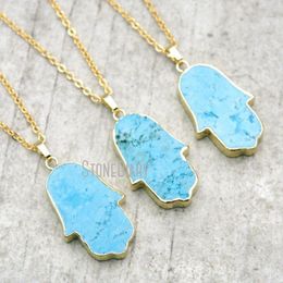 Pendant Necklaces NM14922 10Pcs Gold Electroplated Hand Hamsa Chains Blue Turquoises Clearance 18-32inch