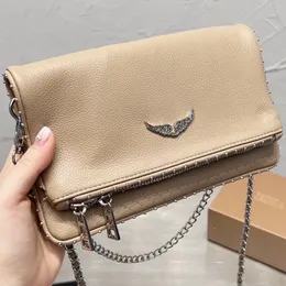 Popular France Womens Bag Handbag Wings Diamond-ironing Rivets Sheepskin Leather Messenger Crossbody Handbags Two Chain zv Ladies Clutch Hasp Bags