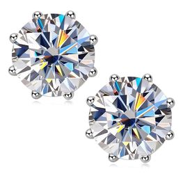 2CT Moissanite Stone White Gold Plated Bling 925 Sterling Silver Round Earrings Studs for Men Women for Party Wedding
