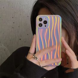 Fashion Wave Pattern Phone Cases For Iphone 14 Pro Max 13 12 11 XR XS Luxury Shining Laser Purple Case Shockproof Cover Shell 7 Colors