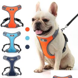 Dog Collars Leashes Pet Dog Harnesses Night Reflective Safety Waistcoat Harness With D Ring Vest Dogs Supplies Drop Delivery Home G Dhocu