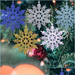 Christmas Decorations Christmas Decorations 6Pcs 10Cm Plastic Gold Sier Glitter Powder Snowflake Xmas Ornaments Pendant Tree Decorat Dhyxf