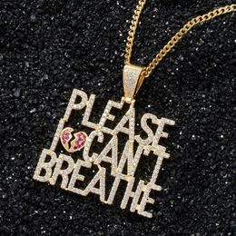 Pendant Necklaces Bling Iced Out Letters Please I Can't Breathe Zircon 2 Colours Men's Necklace Fashion Hip Hop Jewellery Gifts