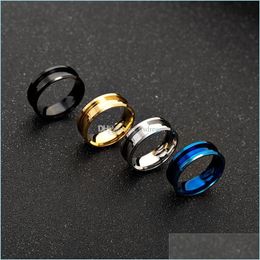 Band Rings Stainless Steel Groove Ring Band Women Gold Mens Rings Fashion Jewellery Drop Delivery Dhnom