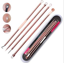 4PCS Blackhead Extractor De Cravo Rose Gold Black Dots Cleaner Acne Blemish Remover Needles Set Black Spots Pore Cleanser Tool Juego De Agujas Removedoras