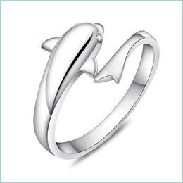 Band Rings Sier Women Dolphin Rings Animal Open Adjustable Ring Band Finger Fashion Jewellery Drop Delivery Dhppc